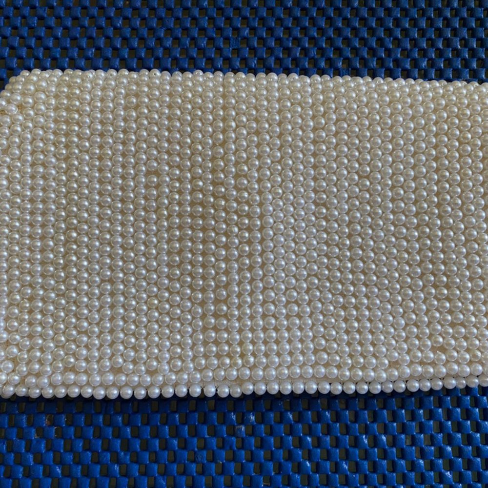 Designers White Pearl Beaded Clutch Evening Bag Purse - Picture 2 of 7